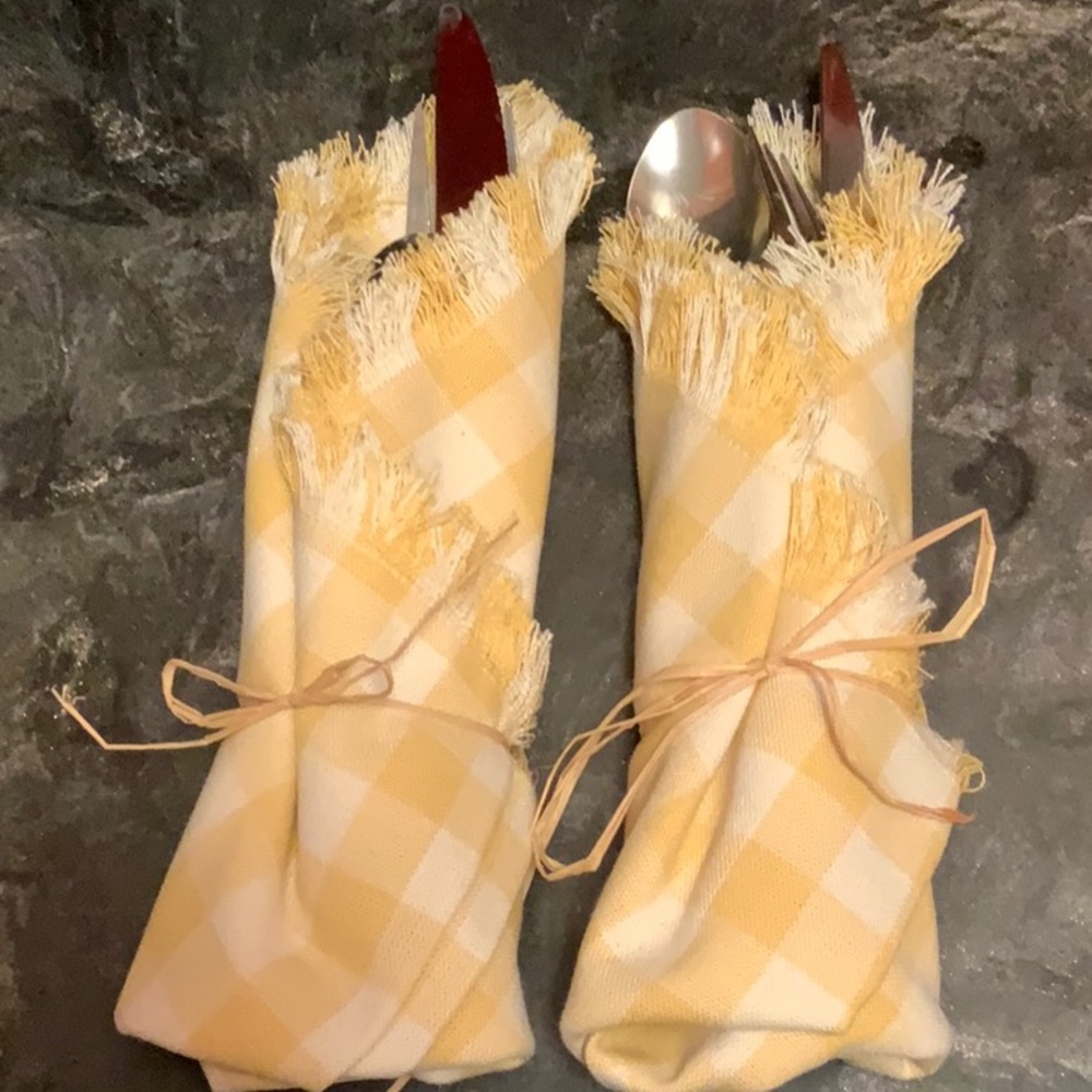 Yellow checkered picnic Place setting for two(3 for $15 item)